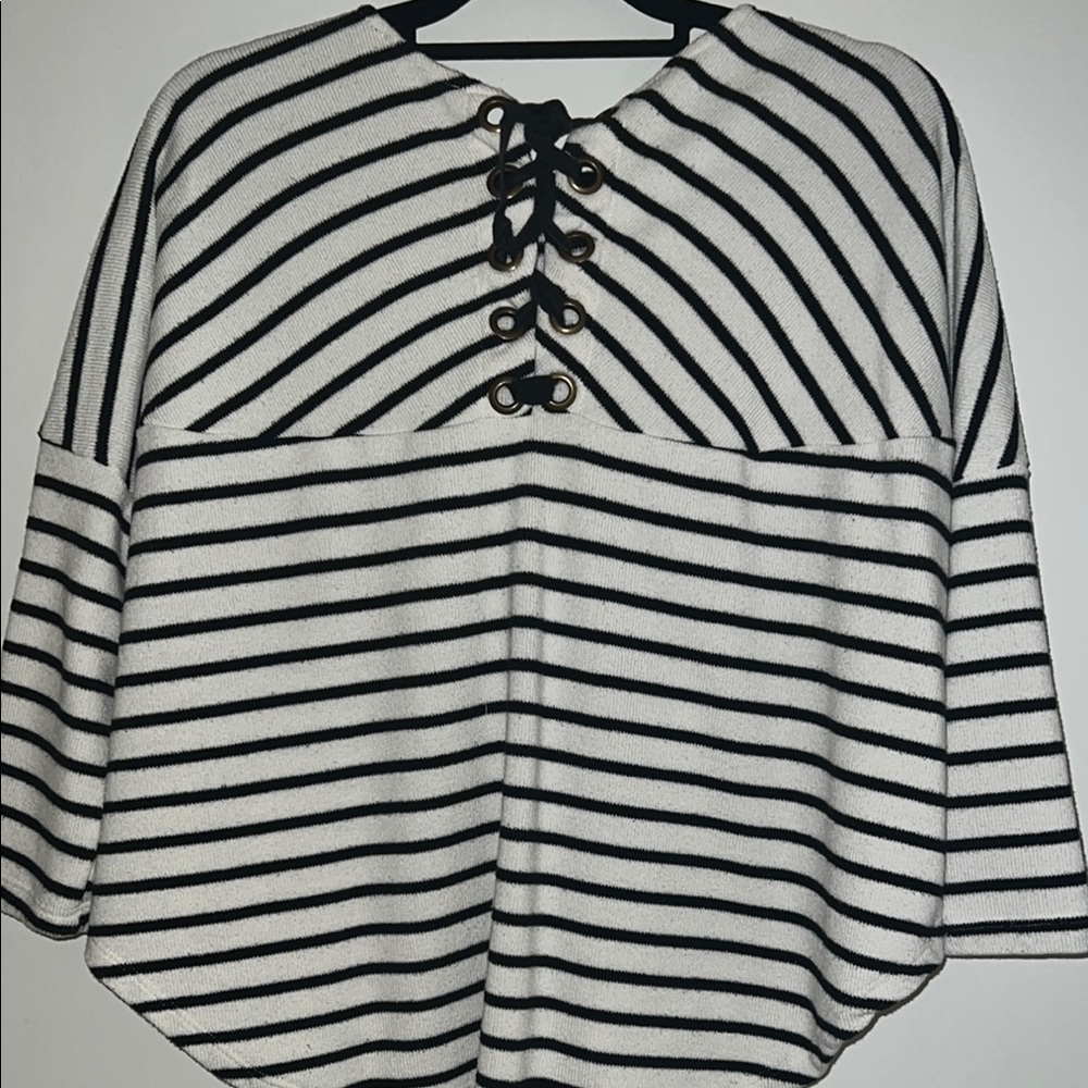 Striped Black and White Lace-Up Top